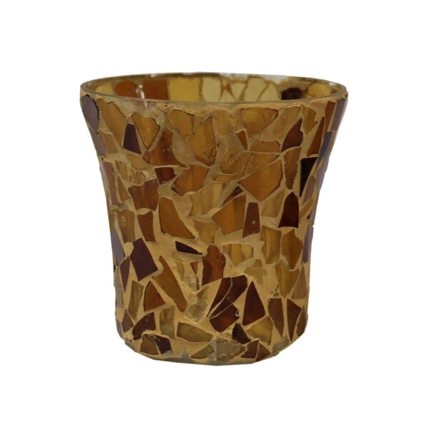 Amber Fluted Mosaic Votive Holder
