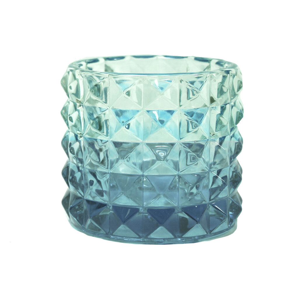 Aqua Diamond Cut Votive Holder
