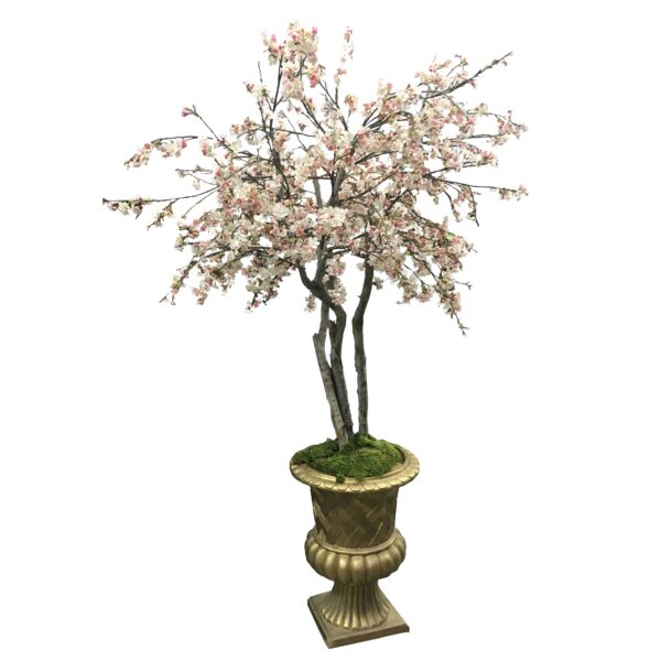 Cherry Blossom Tree in Gold Urn, Silk