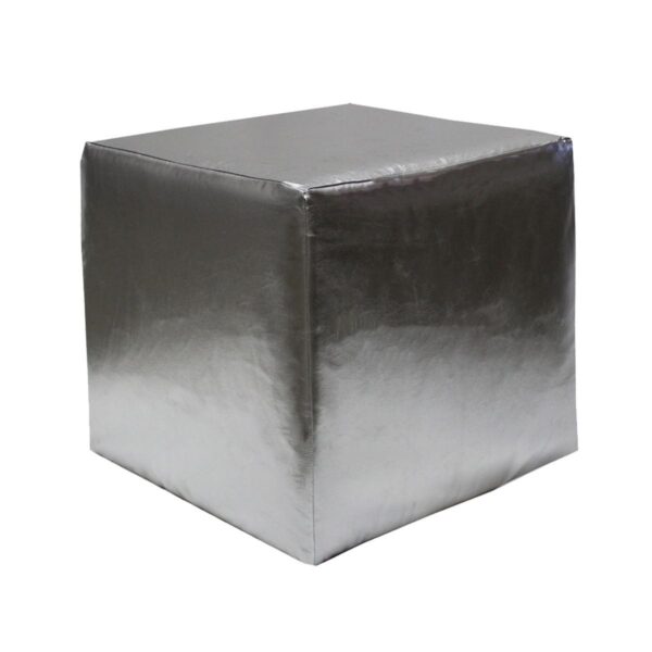 Silver Vinyl Cube Ottoman