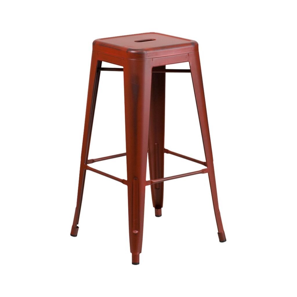 Distressed Red Metal Gaslamp Bar Stool
