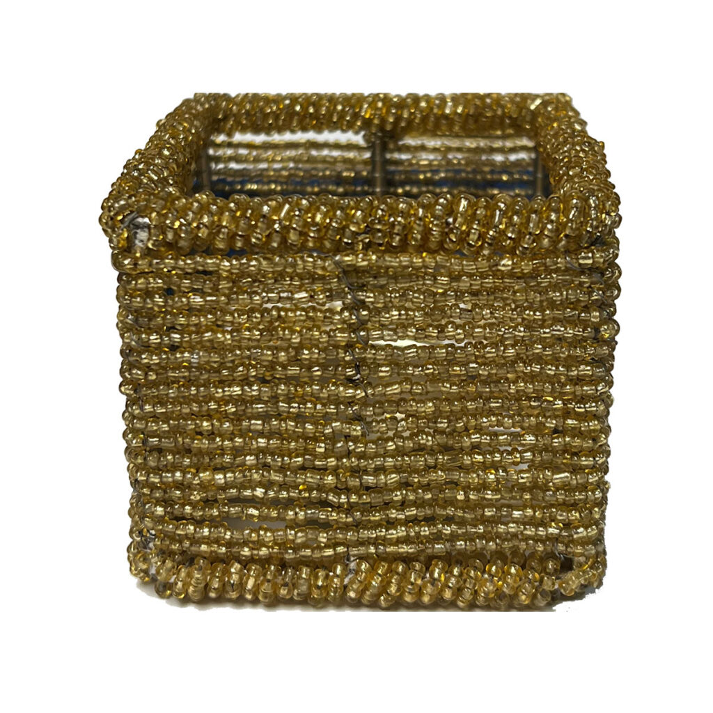 Gold Beaded Square Votive Holder
