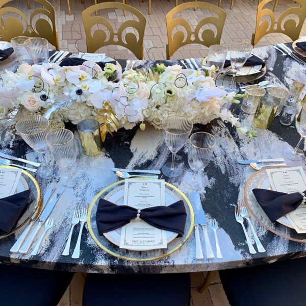Tailored Serpentine Table, Custom Fabric Wrap