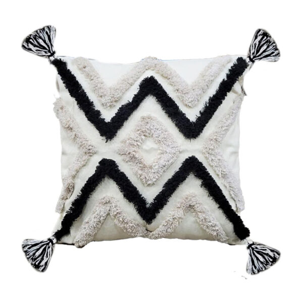Ivory Boho Zig Zag Tassel Pillow