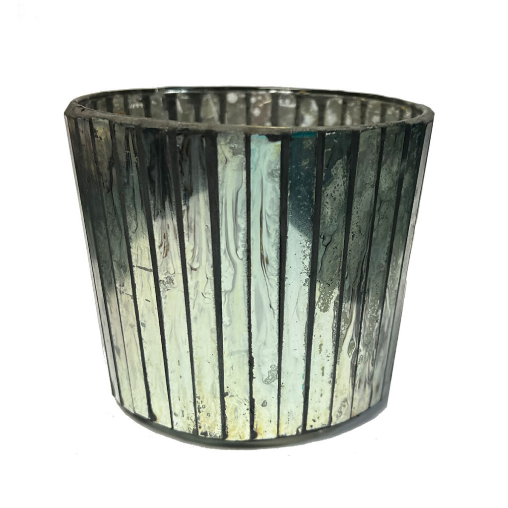 Mosaic Silver Stripe Votive Holder, Large