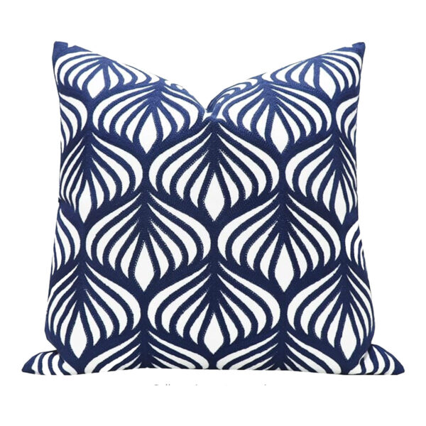 Navy Art Deco Leaves Pillow