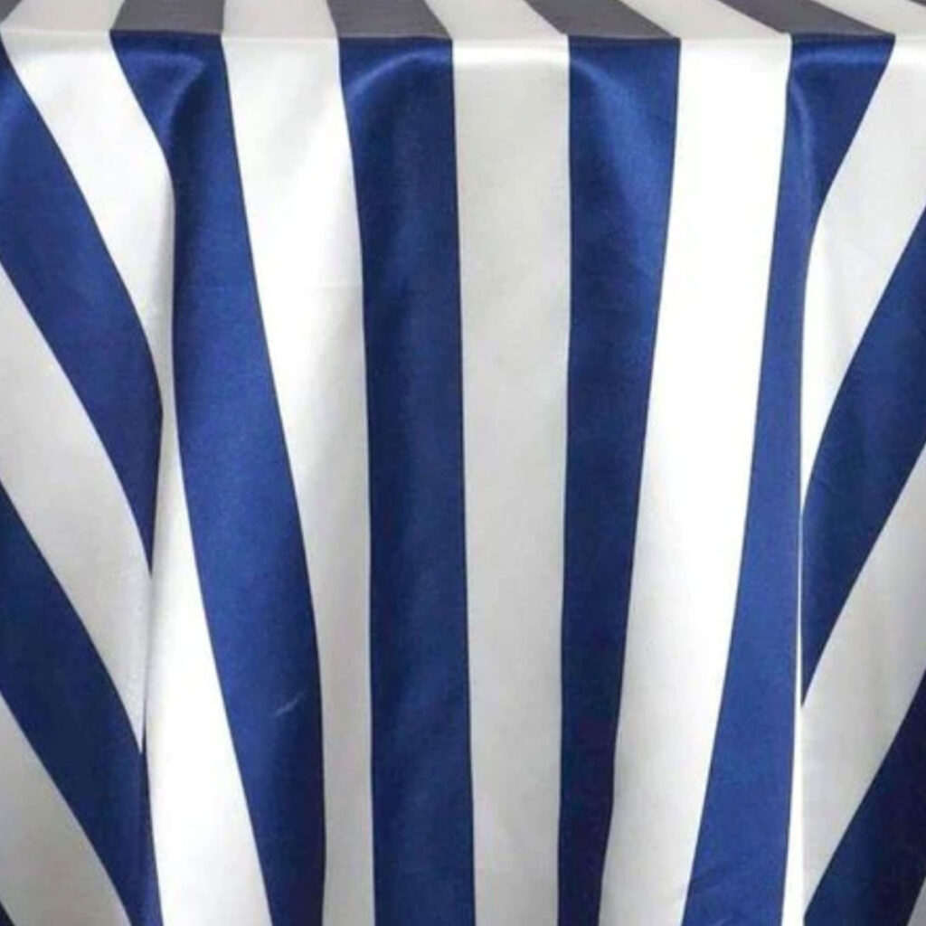 Navy Satin 2" Stripe Table Linen