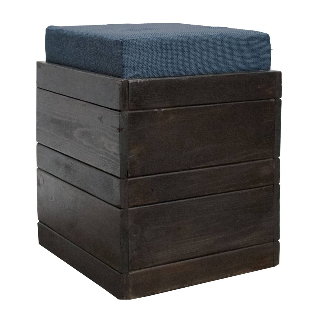 Rustic Cube Bench with Blue Cushion