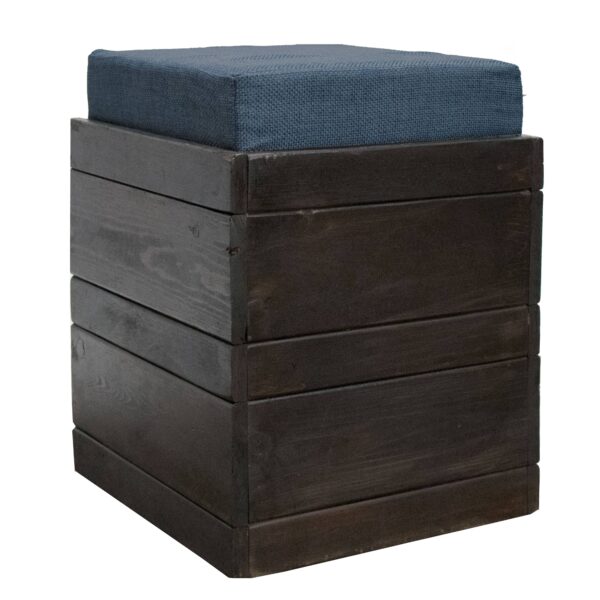 Rustic Cube Bench with Blue Cushion