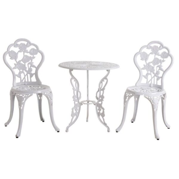 White Iron Garden Bistro Table and Chairs Set