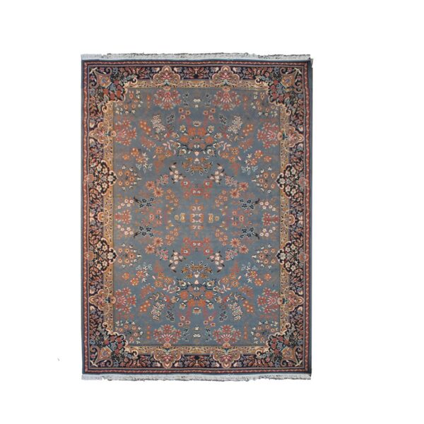 Slate Blue Floral Oriental Rug