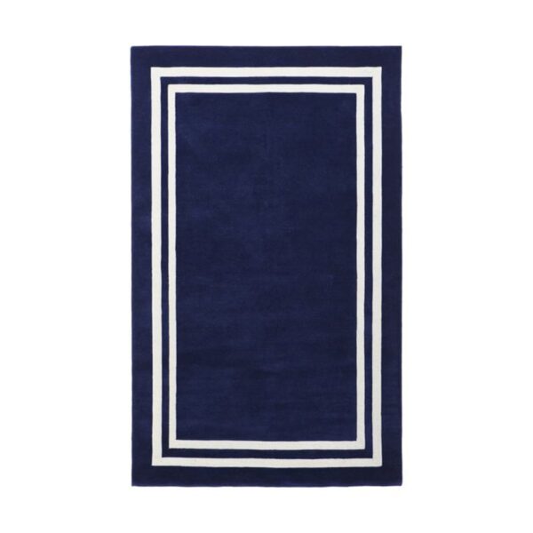 Navy and White Border Rug