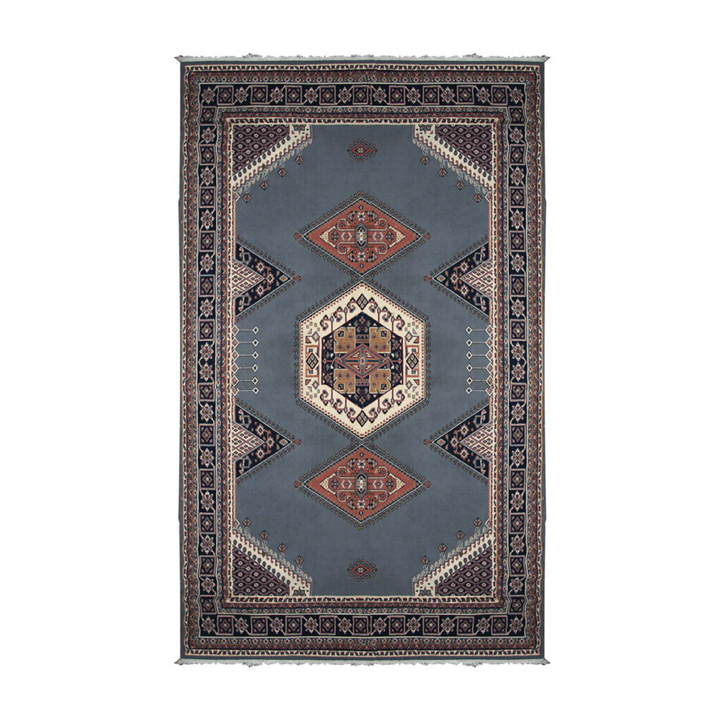Slate Blue Geometric Oriental Rug