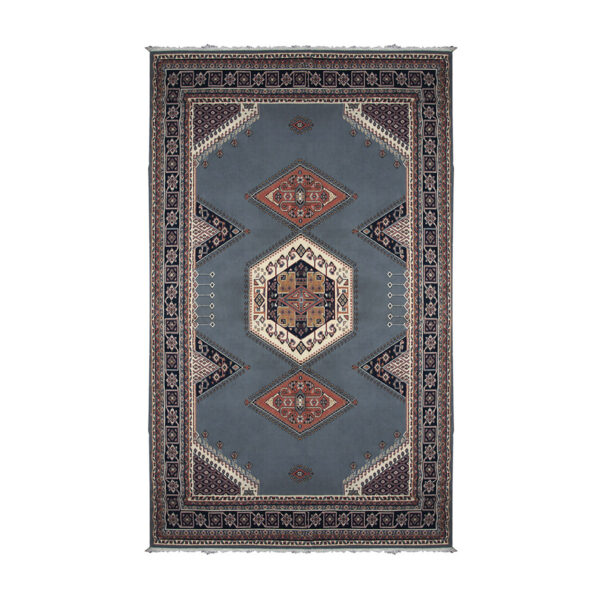 Slate Blue Geometric Oriental Rug