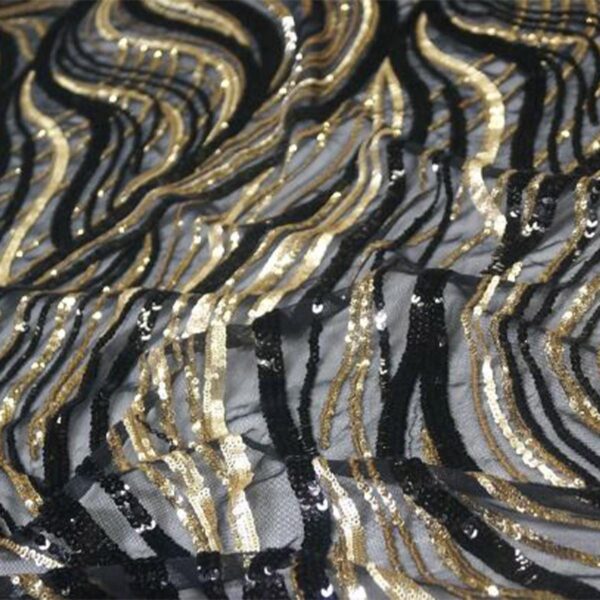 Black & Gold Zephyr Sequin Sheer Table Linen