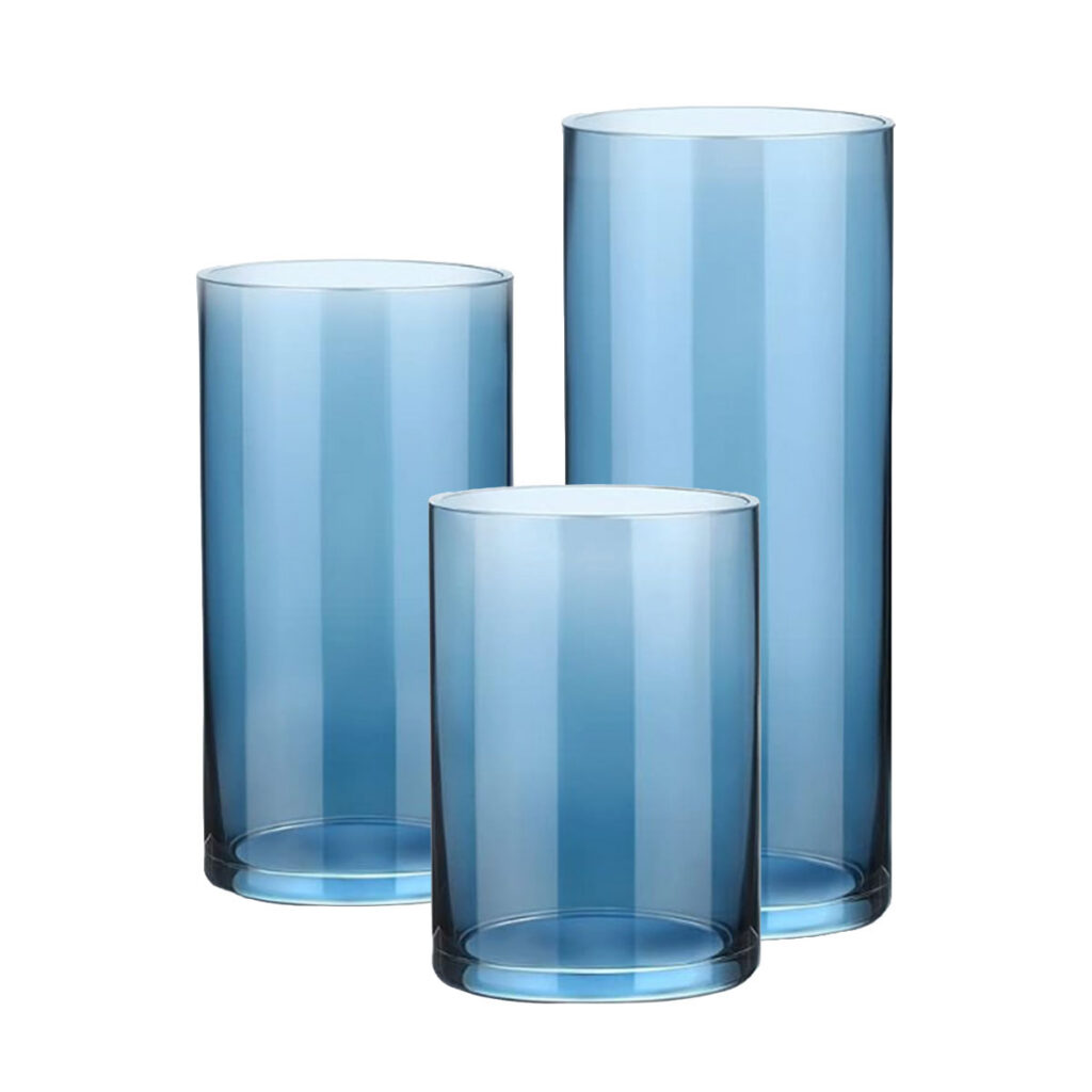 Blue Glass Round Hurricane Vase